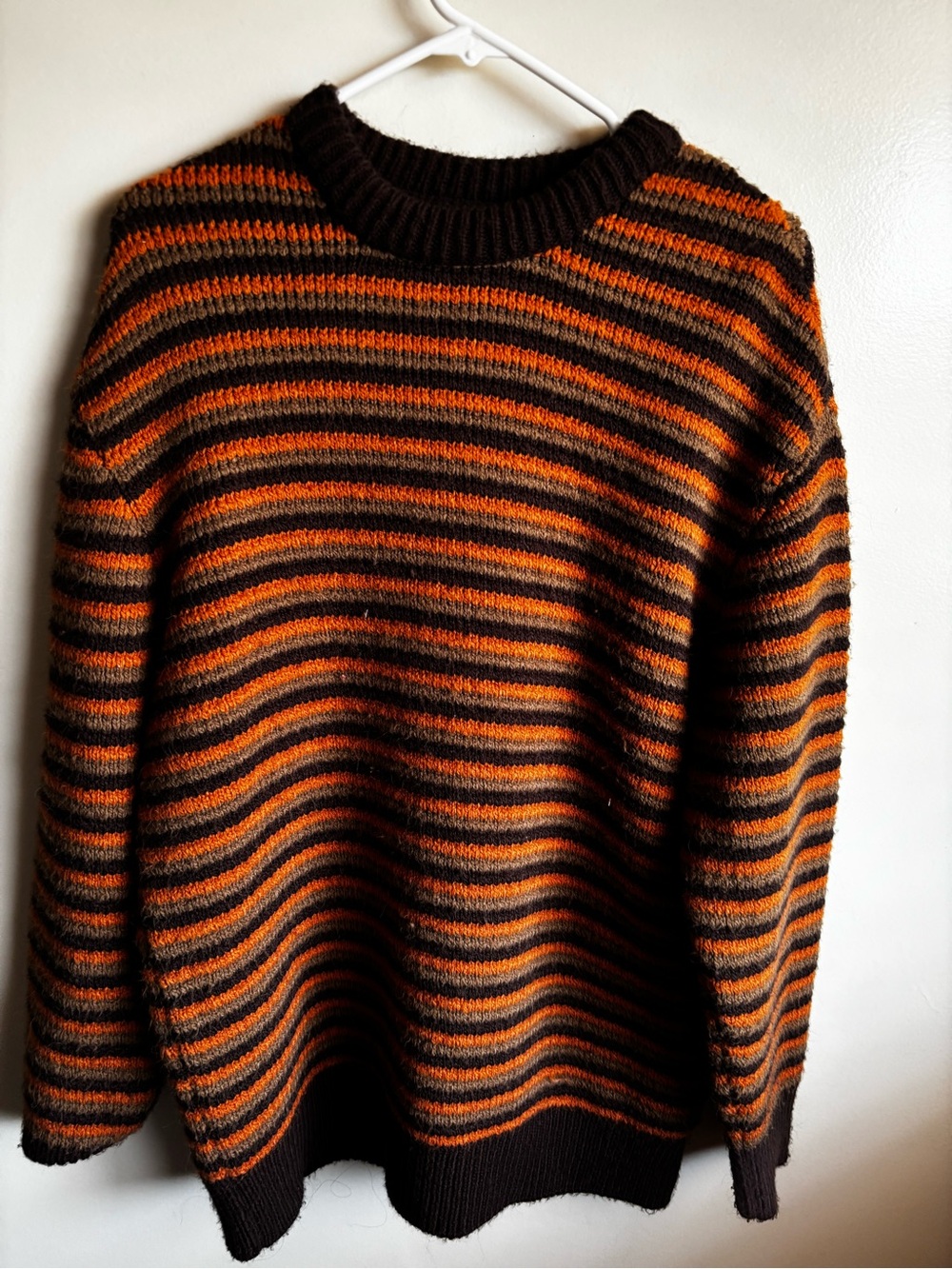 Zara Men's Striped Crewneck Sweater in Brown and Orange